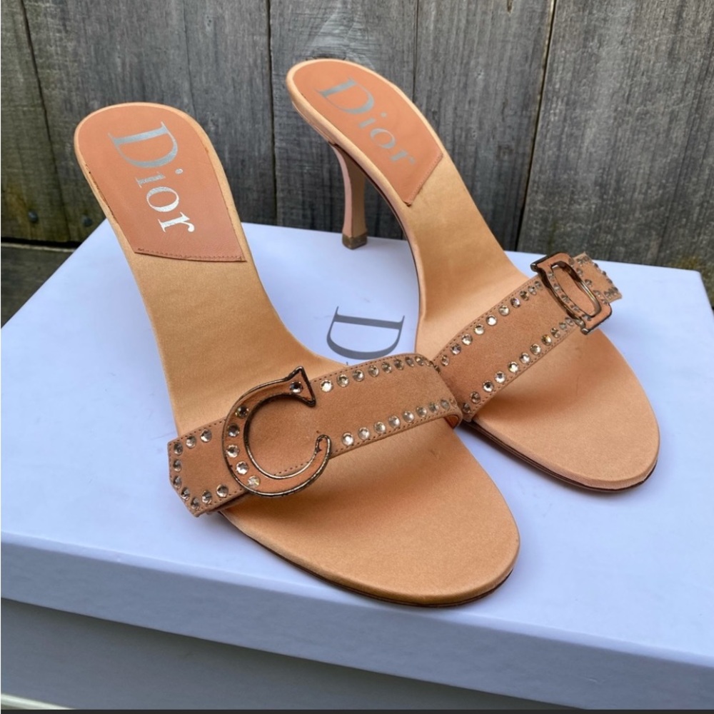 Vintage Christian Dior Peach Leather Heeled Sandal